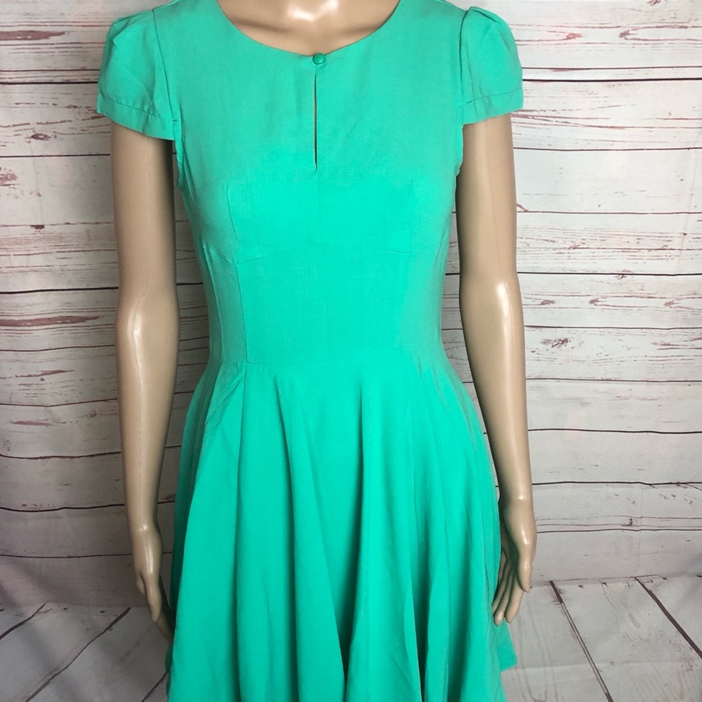 ModCloth INA Jade Green Fit and Flare Cap Sleeve Silky Mini Dress